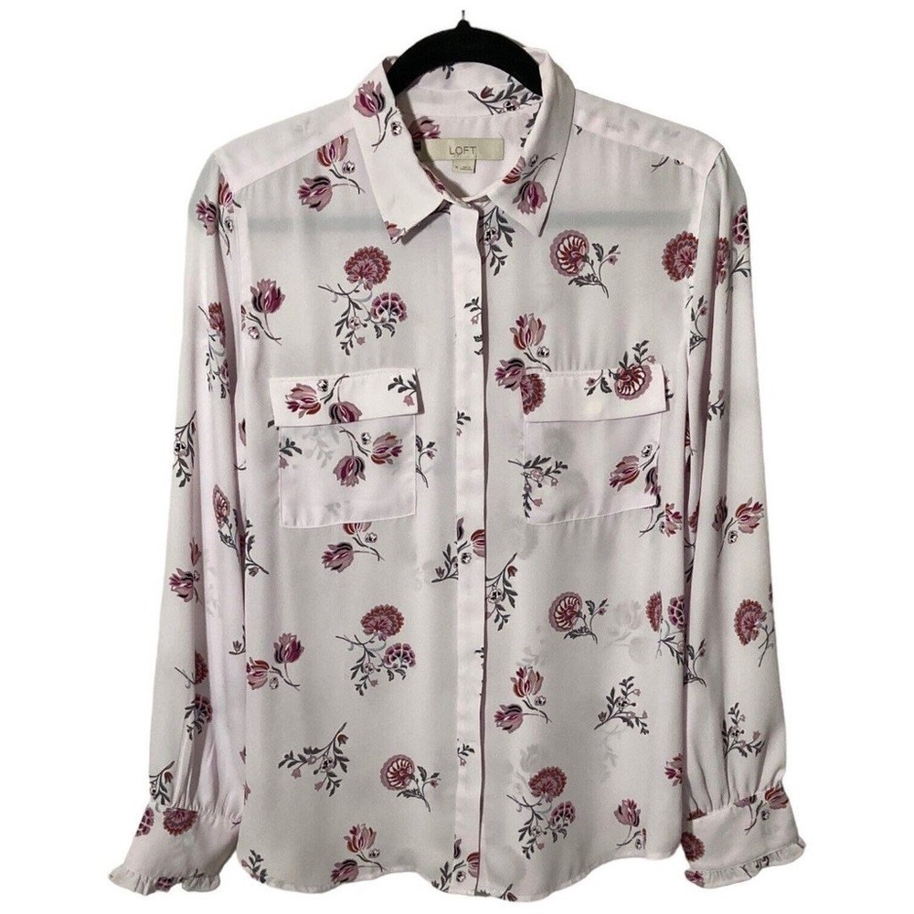 LOFT Women’s Blouse Long Sleeve Hidden Button Down Light Purple‎ Lilac Medium